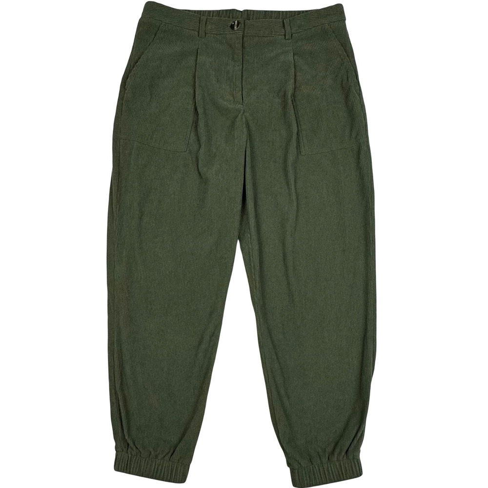 Halara Corduroy Jogger Pants Pleated Elastic Waist Tapered Women L Olive Green